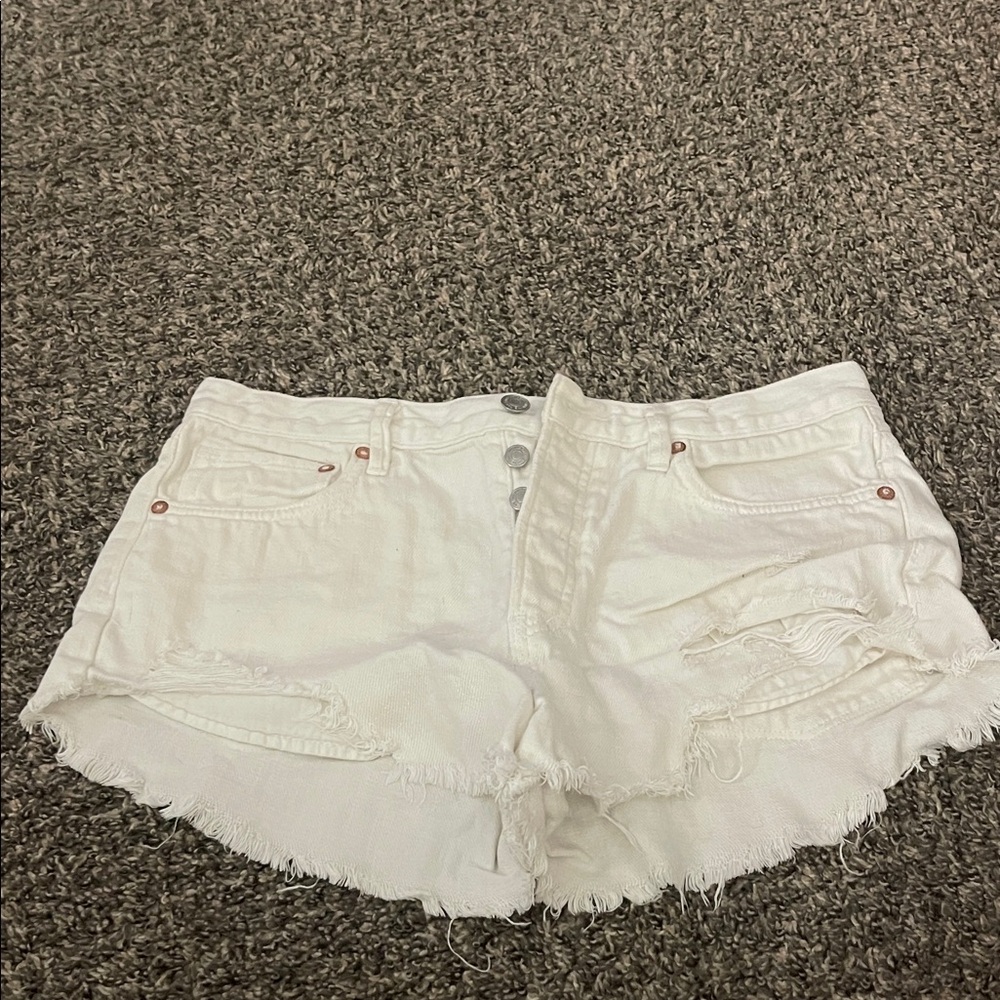 We The Free Cream Distressed Jean Shorts